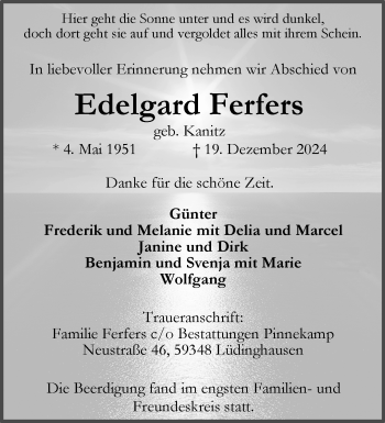 Anzeige von Edelgard Ferfers 