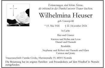 Anzeige von Wilhelmina Heuser 