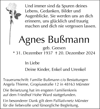 Anzeige von Agnes Bußmann 