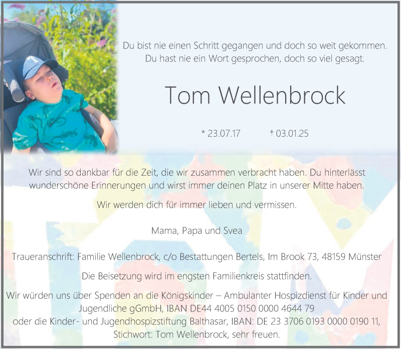  Traueranzeige für Tom Wellenbrock vom 11.01.2025 aus 