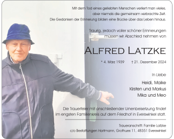 Anzeige von Alfred Latzke 