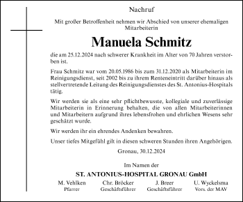 Anzeige von Manuela Schmitz 