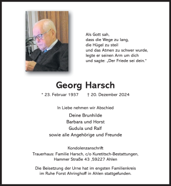 Anzeige von Georg Harsch 