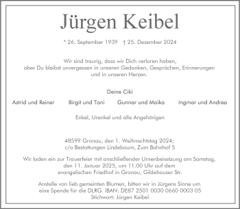 Anzeige von Jürgen Keibel 