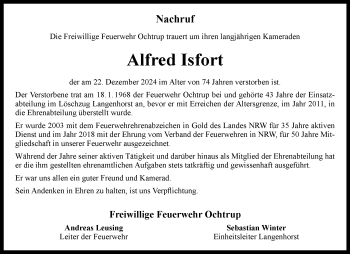 Anzeige von Alfred Isfort 