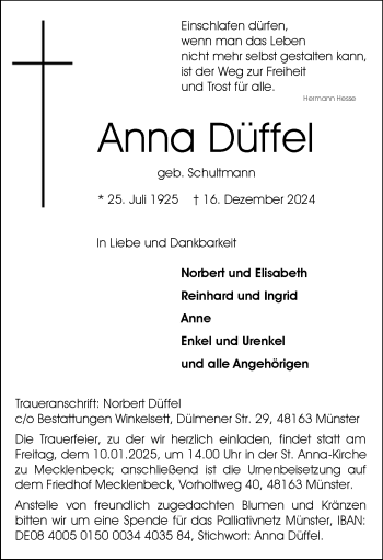 Anzeige von Anna Düffel 