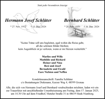 Anzeige von Hermann Josef und Bernhard Schlüter 