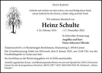 Anzeige von Heinz Schulte 