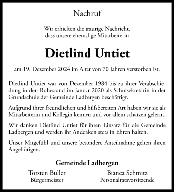 Anzeige von Dietlind Untiet 