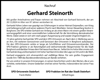 Anzeige von Gerhard Steinorth 