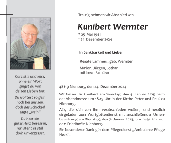 Anzeige von Kunibert Wermter 