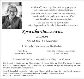 Anzeige von Roswitha Danczewitz 