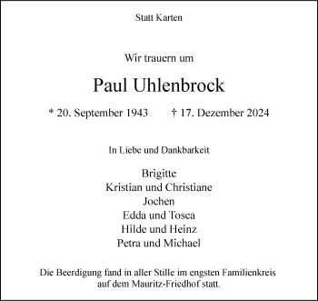 Anzeige von Paul Uhlenbrock 