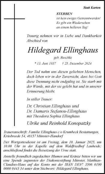 Anzeige von Hildegard Ellinghaus 