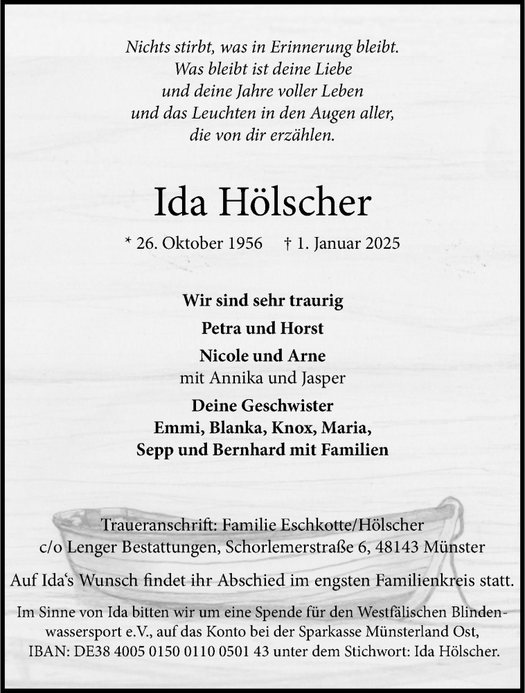  Traueranzeige für Ida Hölscher vom 11.01.2025 aus 