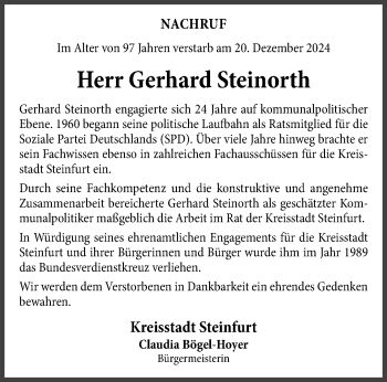 Anzeige von Gerhard Steinorth 