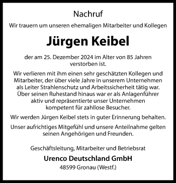 Anzeige von Jürgen Keibel 