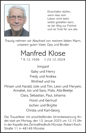 Anzeige von Manfred Klose 