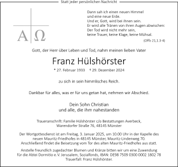 Anzeige von Franz Hülshörster 