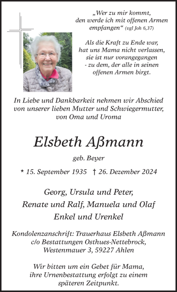 Anzeige von Elsbeth Amann 