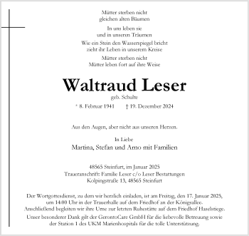 Anzeige von Waltraud Leser 